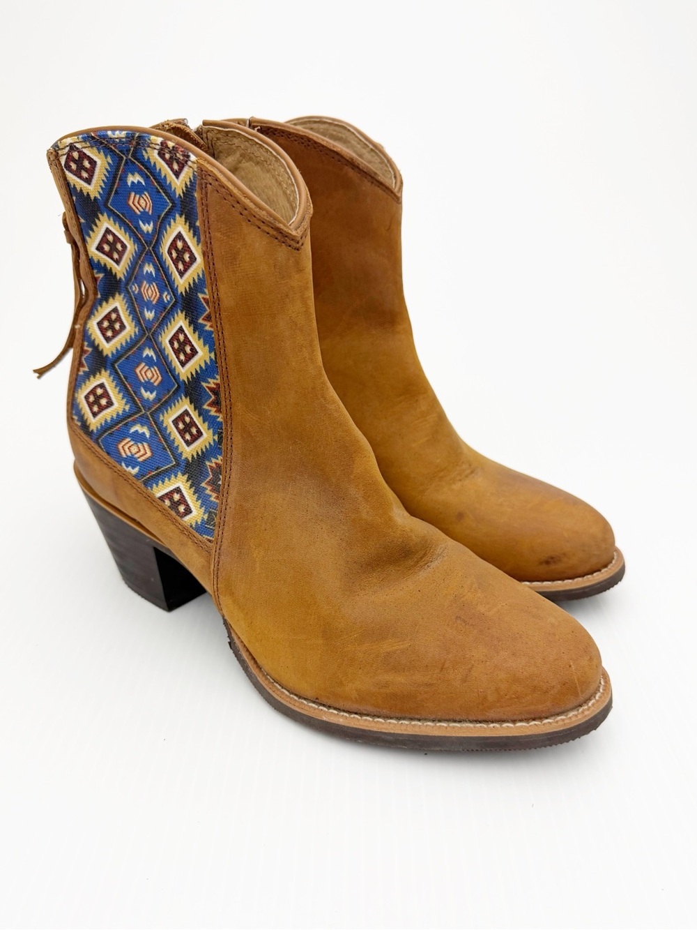 Wrangler Brown Leather Tapestry Western Ankle Boots Shoes